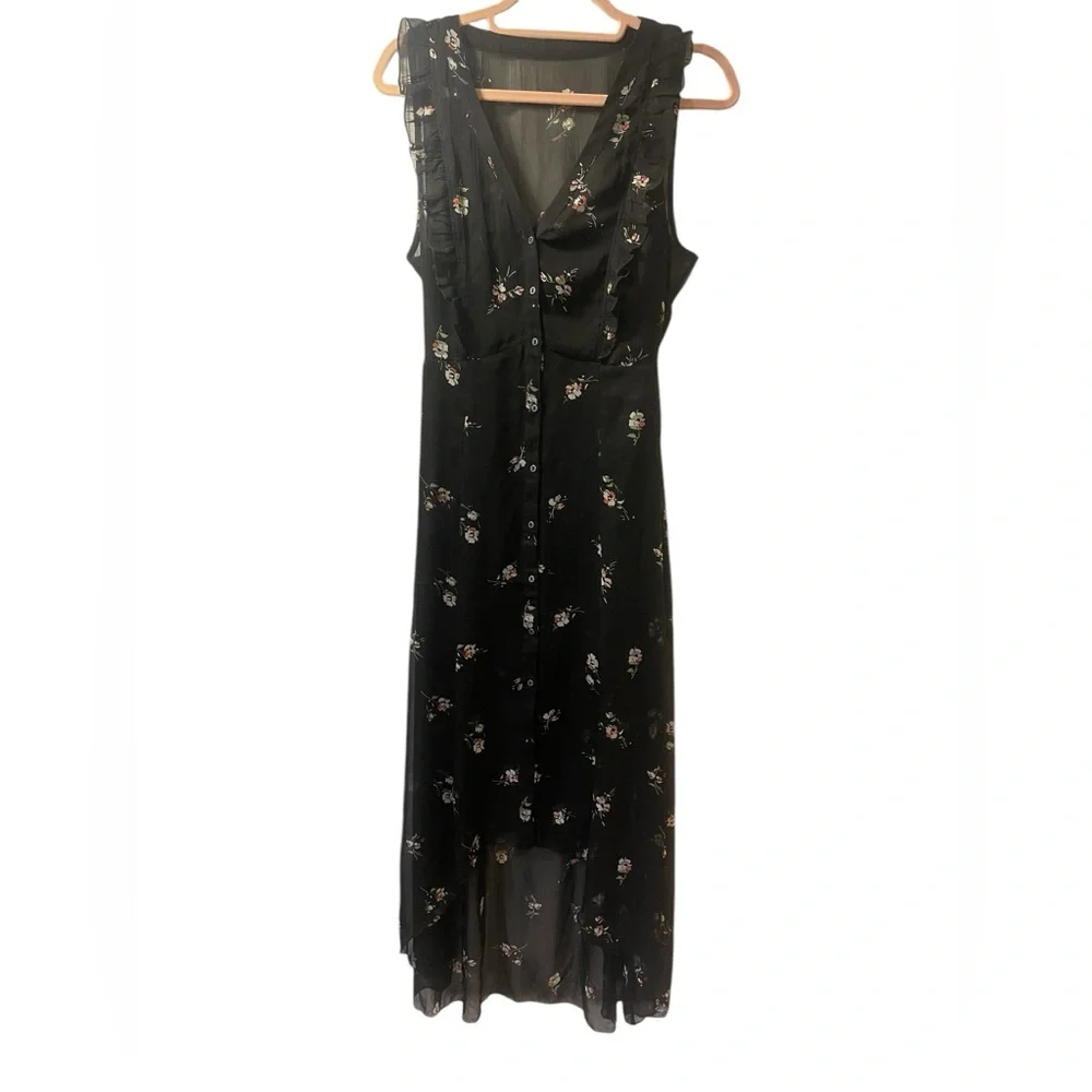 Abercrombie & Fitch sheer maxi over mini sleeveless floral dress black small